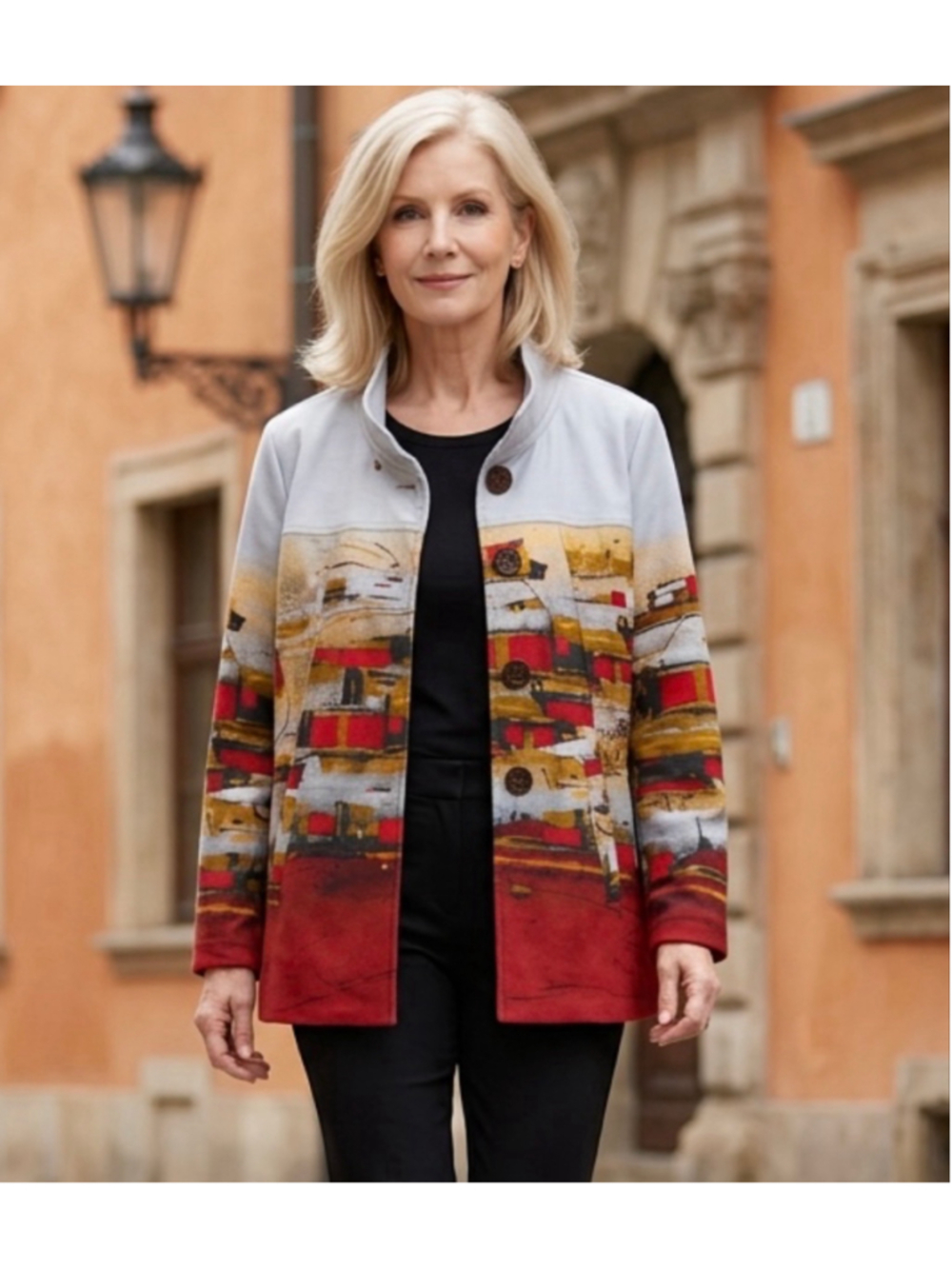 Simply Art by Dolcezza Abstract Landscape Cityscape Button Up Jacket Blazer M